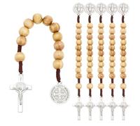 FINGERINSPIRE 6 cuentas de oración de madera con medalla y crucifijo Pandant de 19 cm, rosario de bolsillo de madera maciza con medalla de santos y cruz para oración, meditación y fe
