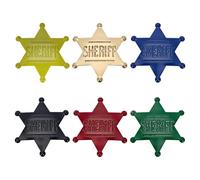 FINGERINSPIRE 6 insignias de sheriff de metal 6 colores 59 x 67 mm Vintage Western Cop Star Hierro Forma de estrella Cowboy Broches reutilizables para ropa, mochila, decoración, fiesta, recuerdo,