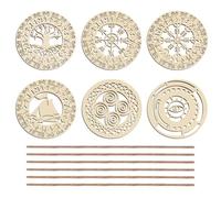 FINGERINSPIRE 6 piezas de madera de árbol de la vida, decoración de pared de 10 cm, diseño de buque de guerra vikingo, decoración artística con cuerdas huecas de mal de ojo, letrero de madera nórdico