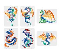FINGERINSPIRE 6 Plantillas de Dragones de 29,7x21cm Plantillas para Dibujo de Dragones voladores Plantillas de Dragones voladores para Pintar en Madera, Suelo, Pared, decoración del hogar