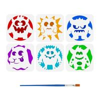 FINGERINSPIRE 6 plantillas de monstruos pequeños con pincel de plástico de 15 x 15 cm, plantilla de dibujo con dibujos animados, monstruos, fantasía, plantilla de tema para dibujar, muebles, pared