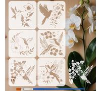 FINGERINSPIRE 6 plantillas de pintura con flores de colibrí y pincel 20 x 20 cm plantilla de dibujo reutilizable con flores y pájaros plantilla decorativa con colibríes voladores para pintar sobre