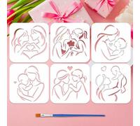 FINGERINSPIRE 6 plantillas de pintura de amor de la madre con un pincel, 15 x 15 cm, plantillas reutilizables para dibujo de amor familiar, plantillas de dibujo para el día de la madre, letreros de