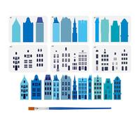 FINGERINSPIRE 6 plantillas de pintura para edificios multicapa con pincel de plástico 21 x 29,7 cm plantilla de silueta de edificio reutilizable arquitectura decorativa plantilla temática para pintar