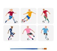 FINGERINSPIRE 6 plantillas de pintura para jugar al fútbol con pincel 20 x 20 cm 6 estilos plantilla de dibujo para jugadores de fútbol, estrella de fútbol, arte DIY plantilla para pintar en paredes