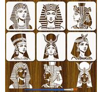 FINGERINSPIRE 6 plantillas para pintura con representación de una diosa egipcia con pincel, 20 x 20 cm, plantilla para pintura de mujer egipcia, temas egipcios, plantillas de plástico para arte mural
