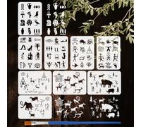 FINGERINSPIRE 9 Estilos Plantillas de Patrón Egipcio con Pincel, 29,7 x 21 cm, Plantilla Prehistórica de Pintura de la Edad de Piedra, Arte de Cueva y Egipto para Bricolaje