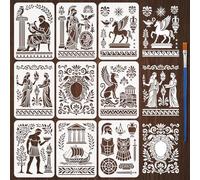 FINGERINSPIRE 9 plantillas de cultura griega antigua para pintar con pincel, 21 x 29,7 cm, reutilizables, plantilla de personas antiguas, patrón de arquitectura hueca, plantilla temática de