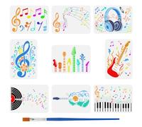 FINGERINSPIRE 9 plantillas de notas musicales con un pincel de pintura de 29,7 x 21 cm, auriculares de guitarra, piano, disco de vinilo, clave de sol, plantilla de dibujo musical para pintar sobre