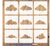 FINGERINSPIRE 9 plantillas de nubes con 1 pincel de plástico de 15 x 15 cm, 9 estilos de nubes, plantilla de dibujo con temática de naturaleza para pintar en pared, madera, lona, tela, muebles