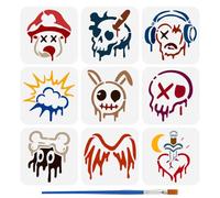 FINGERINSPIRE 9 plantillas de pared de graffiti callejero con pincel, 15 x 15 cm, plantillas de plástico reutilizables para pintar en pared de madera, plantilla de decoración del hogar