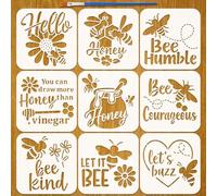 FINGERINSPIRE 9 plantillas de pintura de abejas y palabras de miel con pincel, 15 x 15 cm, plantilla reutilizable de abeja, plantilla de dibujo de plástico para pintar sobre azulejos de madera, papel