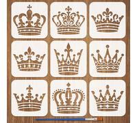 FINGERINSPIRE 9 plantillas de pintura de corona con pincel de 15 x 15 cm, plantillas de arte de princesas reinas, plantillas reutilizables de plástico para pintar en paredes de madera, suelo, tela