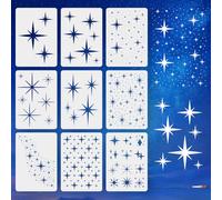 FINGERINSPIRE 9 plantillas de pintura de estrellas grandes con pincel de 21 x 29,7 cm, 9 estilos, plantilla de dibujo de estrella centelleante, galaxia, vía láctea, plantilla de decoración para pintar