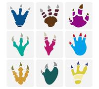 FINGERINSPIRE 9 plantillas de pintura de huellas de dinosaurios, 15 x 15 cm, plantillas de patrón de huellas de animales para pintar en madera, pared