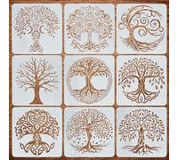 FINGERINSPIRE 9 plantillas grandes para pintar árboles de la vida, 30 x 30 cm, PET, árbol en espiral, árbol torcido, plantilla grande, reutilizable, ramas de árbol y hojas, plantillas de pared