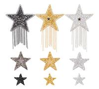 FINGERINSPIRE 9 unids 9 estilo estrella parche parche plata oro negro Hotfix Rhinestone parche borla estrellas purpurina cristal parche decorativo para ropa pantalones vaqueros bolsas manualidades