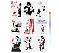 FINGERINSPIRE 9Pcs Plantilla de Pintura Banksy Con Pincel 21x29.7cm Gafas de Sol Ratón Graffiti Chico Mono Comida Rápida Atrapar Libros Juego Modelo de Dibujo Grandes Sueños Mujer Que Grita Plantilla