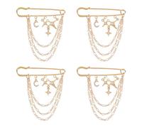 FINGERINSPIRE Broche colgante de estrella de 4 piezas, aleación de luna y estrella, con diamantes de imitación, con cadena colgante, para decoración de solapas y chaquetas, Acero aleado