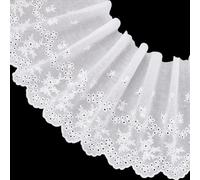 FINGERINSPIRE Cinta de encaje de algodón blanco de 4,5 m, 200 ~ 210 mm de ancho, borde ondulado, borde ondulado, patrón de flores, ribete de encaje para manualidades, ropa, accesorios de costura