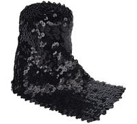 FINGERINSPIRE Cinta elástica negra de lentejuelas de 2,28 m de ancho, 100 mm de ancho, color negro, metálico, cinta de lentejuelas planas, ribete de encaje para vestido, diadema, bricolaje,