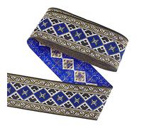 FINGERINSPIRE Cinta Jacquard de 7m, Cinta de Bordado Floral Vintage de 50 mm de Ancho, con patrón de Rombos, Cinta Tejida de poliéster Azul, Cinta de Costura para Manualidades, Envoltura de Regalos