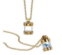 FINGERINSPIRE Juego de 2 colgantes de botellas de cristal doradas, 21 x 13 mm, cadena de acero inoxidable 304 (60 cm) y colgante de cristal para botellas de deseos, soporte para cenizas, joyas