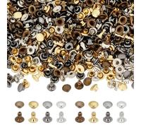 FINGERINSPIRE Juego de 320 remaches tubulares redondos de cuero de 4 mm | Remache rápido de metal para tachuelas de cuero, manualidades, llavero, ropa, mascotas, cuello, botas (bronce antiguo, dorado