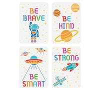 FINGERINSPIRE Juego de 4 plantillas de nave espacial, 21 x 29,7 cm, 4 estilos, cita motivacional, astronauta, planeta, tema de ciencia ficción para pintar sobre madera, pared