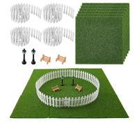 FINGERINSPIRE Juego Decorativo De Jardín Miniatura para Casa De Muñecas: 4 Piezas Cerca De Madera 6 Piezas Alfombra Césped Artificial TPE 2 Piezas Farola Madera 2 Piezas Silla Miniatura Plástico ABS