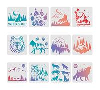 FINGERINSPIRE - Lote de 12 plantillas de lobo, 30 x 30 cm, diseño de bosque lobo, pintura, decoración, plantillas, reutilizable, montaña, lobo, para pintar sobre madera, suelo, pared, tela,