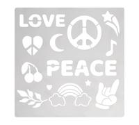 FINGERINSPIRE Love & Peace Plantillas cuadradas metal 16cm para álbumes recortes acero inoxidable, diseño de corazón, estrella, luna, arco iris, diseño mano, para grabado de pirografía, diario