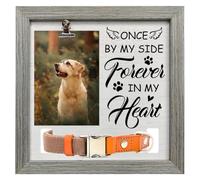 FINGERINSPIRE Marco de fotos conmemorativo para mascotas, 23 x 23 cm, Once By My Side Forever in My Heart con clip para fotos y soporte para cuello, marco de madera para regalos conmemorativos para