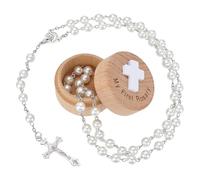 FINGERINSPIRE Mi primer rosario con caja de recuerdos, redondo, de madera, 73 cm, rosario blanco para la primera comunión, set de regalo católico para mujeres y hombres, viajes, ropa diaria