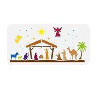 FINGERINSPIRE Plantilla de dibujo del nacimiento de Jesús, 30 x 15 cm, reutilizable, belén, monja, papa, rey, ángel, pastor, cordero, camello, nieve, estrellas, Navidad, decoración para pintar en la