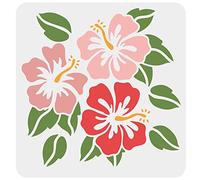FINGERINSPIRE Plantilla de flores de hibisco de 30 x 30 cm, diseño de flores hawaianas, reutilizable, para pintar y dibujar sobre madera, suelo, pared y azulejos
