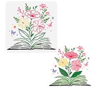 FINGERINSPIRE Plantilla de flores de libro de 30 x 30 cm, reutilizable, libro de flores, tinta, plantilla de dibujo de mariposas, plantilla de decoración para pintura en pared, muebles, madera y papel