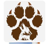 FINGERINSPIRE Plantilla de garra con 1 pincel de plástico de 30 x 30 cm, reutilizable, diseño de lobo aullido, plantilla de dibujo de animales para pintar en pared, muebles de madera, decoración del