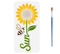 FINGERINSPIRE Plantilla de girasol para pintar con pincel, 15x30 cm Plantillas de girasol reutilizables con palabra sol y abeja Plantillas con tema botánico Plantillas huecas de PET para manualidades