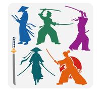 FINGERINSPIRE Plantilla de Guerrero Samurai para Pintura 30x30cm Patrón de Dibujo de Espadachín Plantilla de Pintura de Silueta de Hombre Decorativo Plástico PET Patrón de Sombrero de Espadas