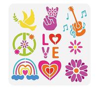 FINGERINSPIRE Plantilla de hip hop para pintar, 30 x 30 cm, guitarra grande, notas musicales, flores, paloma de la paz, plantilla de dibujo, corazón, arco iris, plantilla de pintura "Love" para