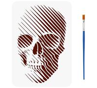FINGERINSPIRE Plantilla de pintura 3D con esqueleto lineal y pincel, 21 x 29,7 cm, plantilla de dibujo tridimensional con diseño de calavera, plantilla decorativa de Halloween para pintar en paredes