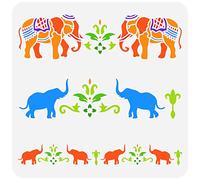 FINGERINSPIRE Plantilla de pintura con borde de elefante, 30x30 cm, reutilizable, plantilla de dibujo de flores y animales para decoración de elefantes para pintar sobre madera, pared y muebles