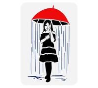 FINGERINSPIRE Plantilla de pintura con paraguas de niña con paraguas de 21 x 29,7 cm, plantilla de dibujo con patrón de lluvia reutilizable para pintar graffiti, plantilla temática de Banksy