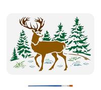 FINGERINSPIRE Plantilla de pintura de ciervos de bosque con pincel, 21 x 29,7 cm, plantilla de plástico PET para pastizales, plantilla temática de animales, plantilla de naturaleza animal para
