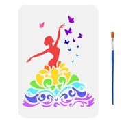 FINGERINSPIRE Plantilla de pintura de mujer bailarina con 1 pincel de plástico de 21 x 29,7 cm, plantilla de bailarina barroca con diseño de mariposa, plantilla para pintar en pared, muebles de