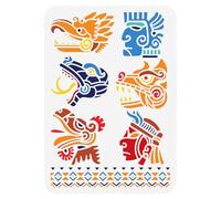 FINGERINSPIRE Plantilla de plástico con símbolos aztecas mayas de 21 x 29,7 cm, plantillas de pintura con temática tribal para pared, plantillas de pulverización de cara maya, reutilizables, caras