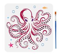 FINGERINSPIRE Plantilla de pulpo con pincel, 30 x 30 cm, plantillas de animales marinos, plantillas de diseño de océano, reutilizables, plantilla de PET para bajo el mar, manualidades, madera, arte de