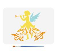 FINGERINSPIRE Plantilla de silueta de ángel para pintar con un pincel de pintura, 21 x 29,7 cm, diseño barroco, plantilla de ángel con vestidos, plantilla de trompeta con alas y patrón de personajes