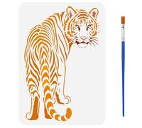 FINGERINSPIRE Plantilla de tigre con un pincel de plástico, 21 x 29,7 cm, reutilizable, reversible, plantilla de pintura de tigre, plantilla creativa de animales salvajes para manualidades, pintura